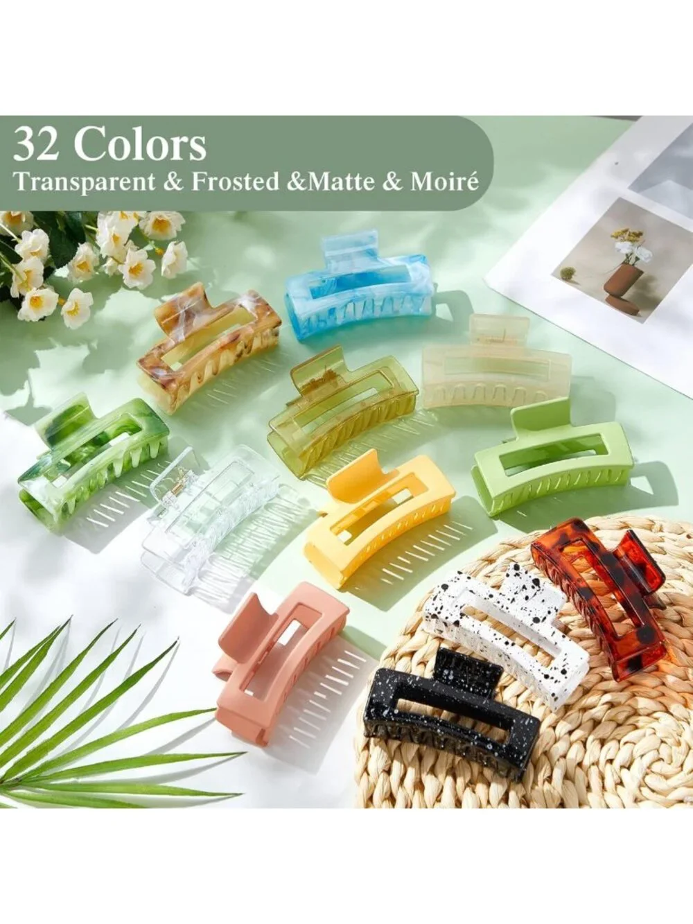 64 Pcs Medium Hair Claw Clips Set - Multicolor Matte Rectangle Clamps for Thick